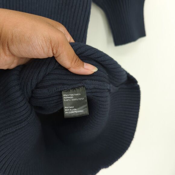 Toccin Women S Dress Midnight Navy Blue Sweater V Neck Button Ribbed Cotton Wool - Picture 5 of 7